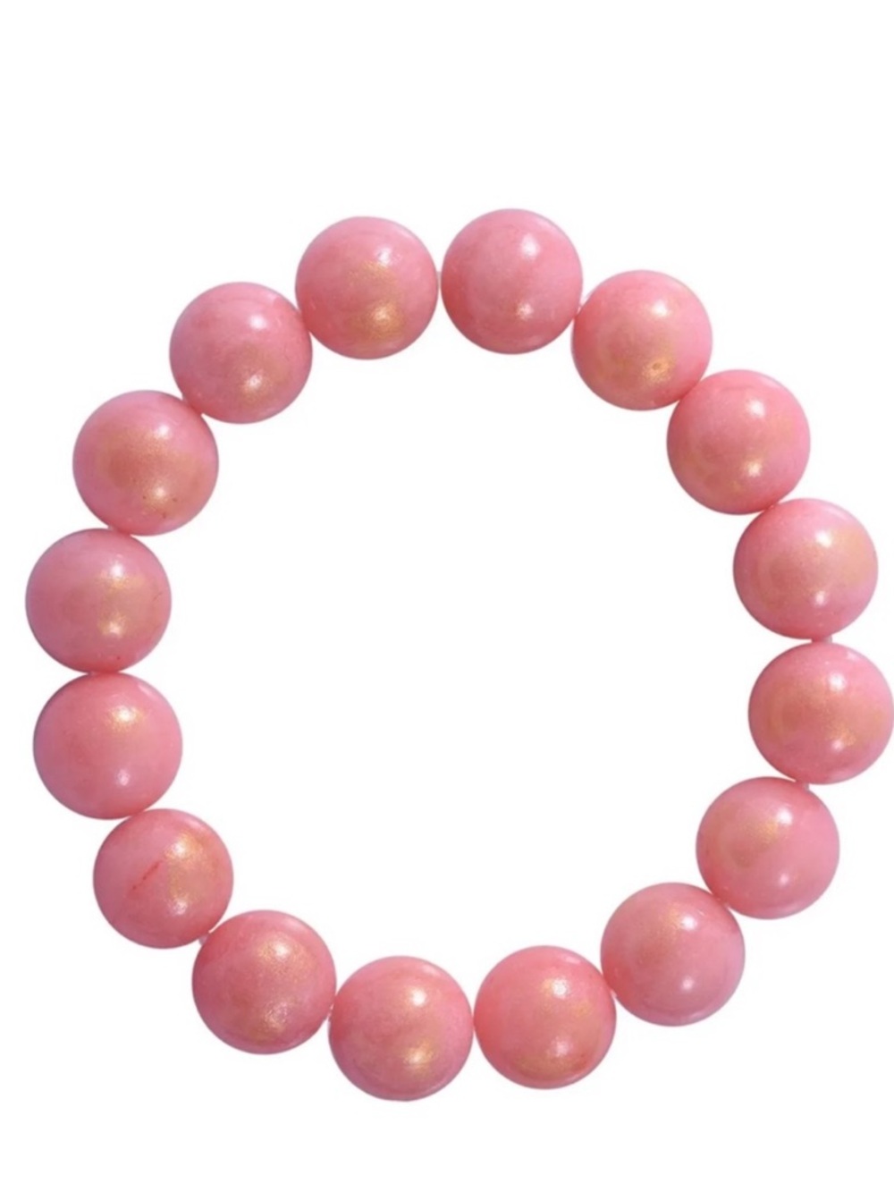 Golden Seen Pink Agate 12mm Beaded Stretch Bracelet 150.00 ctw